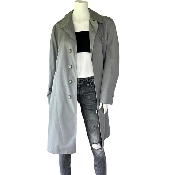 Oversized Vintage London Fog Boyfriend Trench Coat Jacket Grey Neutral - Picture 2 of 13